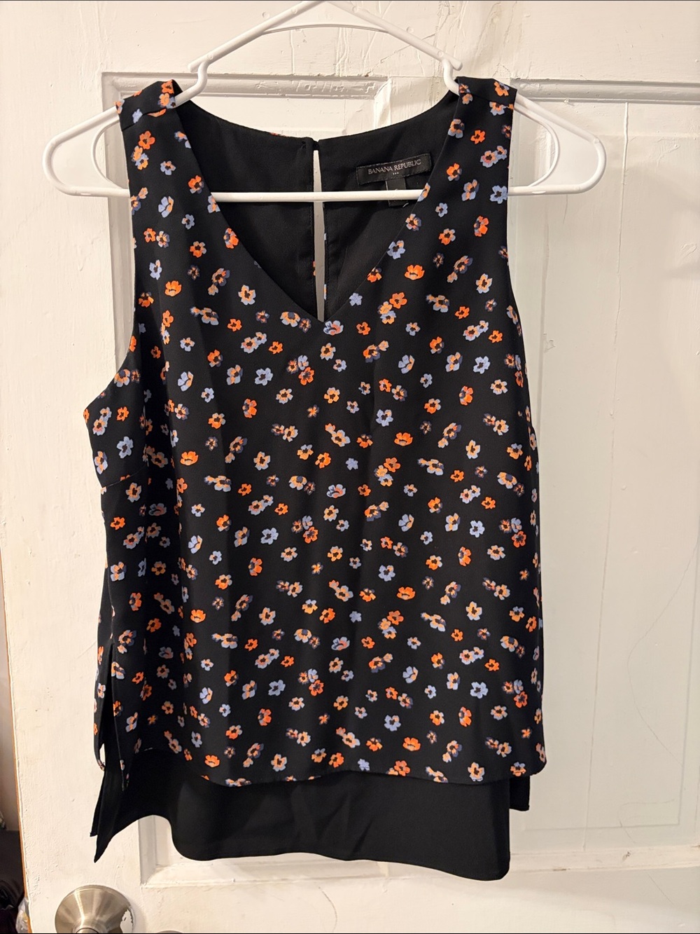 Banana Republic Black Floral V-Neck Layered Cami
